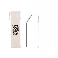Silver Drinking Straws Set with Cleaning Brush